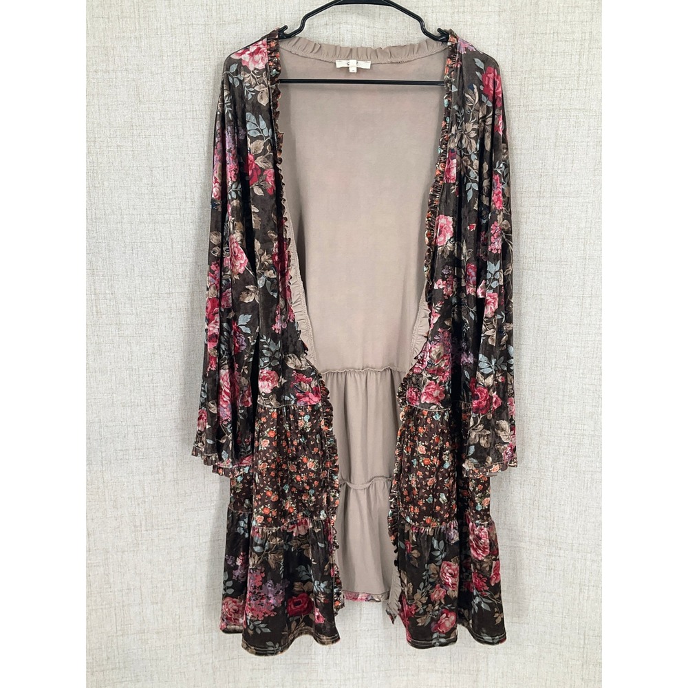 Western Cowgirl Cardigan Sz M Velvet Floral Tiered Ruffle Boho Whimsigoth